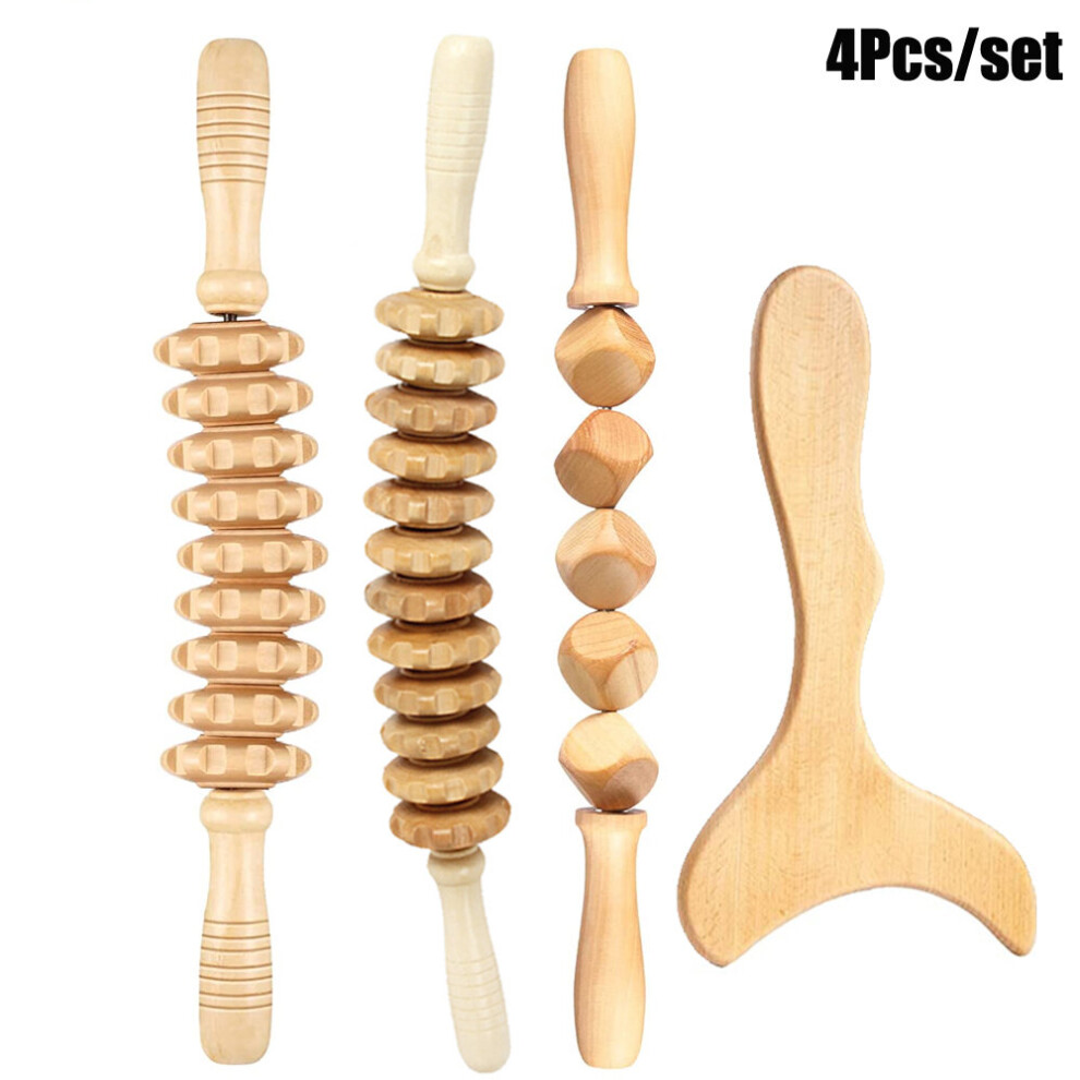 Dechoicelife (A-4Pcs) Wood Therapy Massage Tools For Body Shaping,Lymphatic Drainage Massager,Maderoterapia Kit Colombiana,Wood Massage Tools