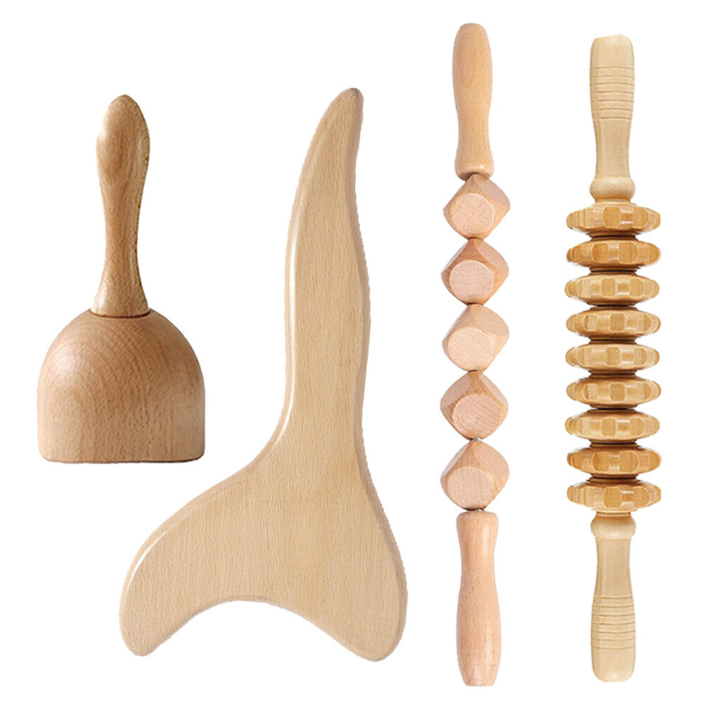 Dechoicelife (A-4Pcs-Set Massager) Tcare Wooden Lymphatic Drainage Massager Wood Therapy Massage Tool Body Sculpting Tool For Maderotherapy Muscle Release