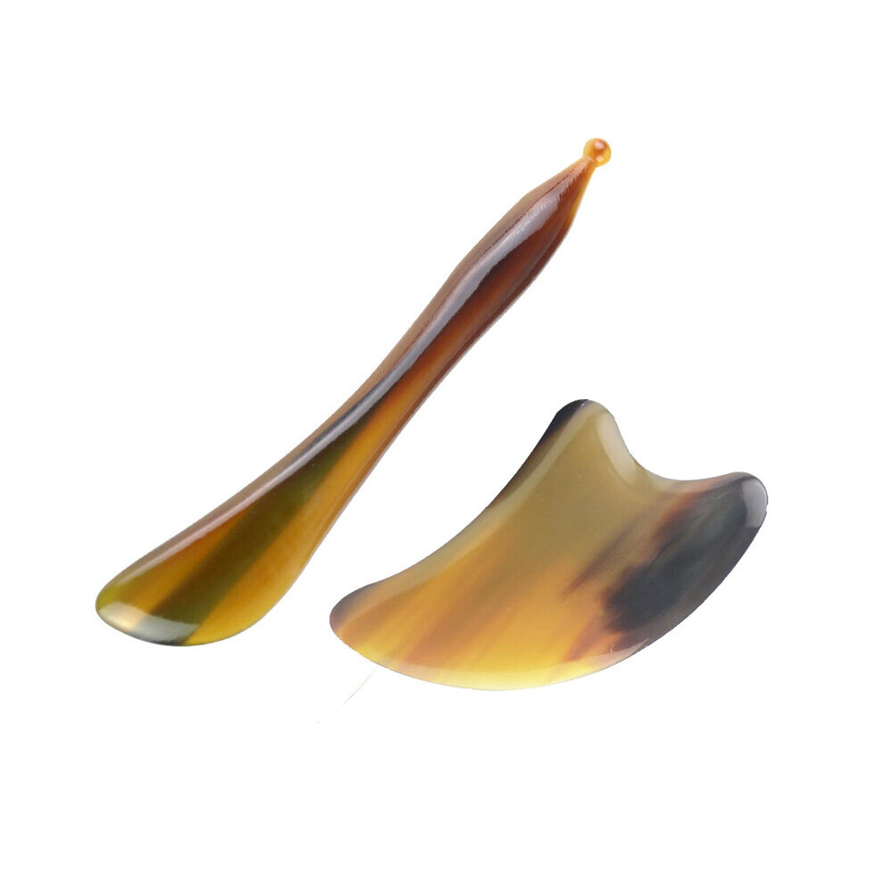 Dechoicelife (A-Style 3) Yak Horn Guasha Board Acupoint Stick Face Massager Facial Eye Scraping Massage Acupuncture Therapy Body Relaxation Gua Sha Tool