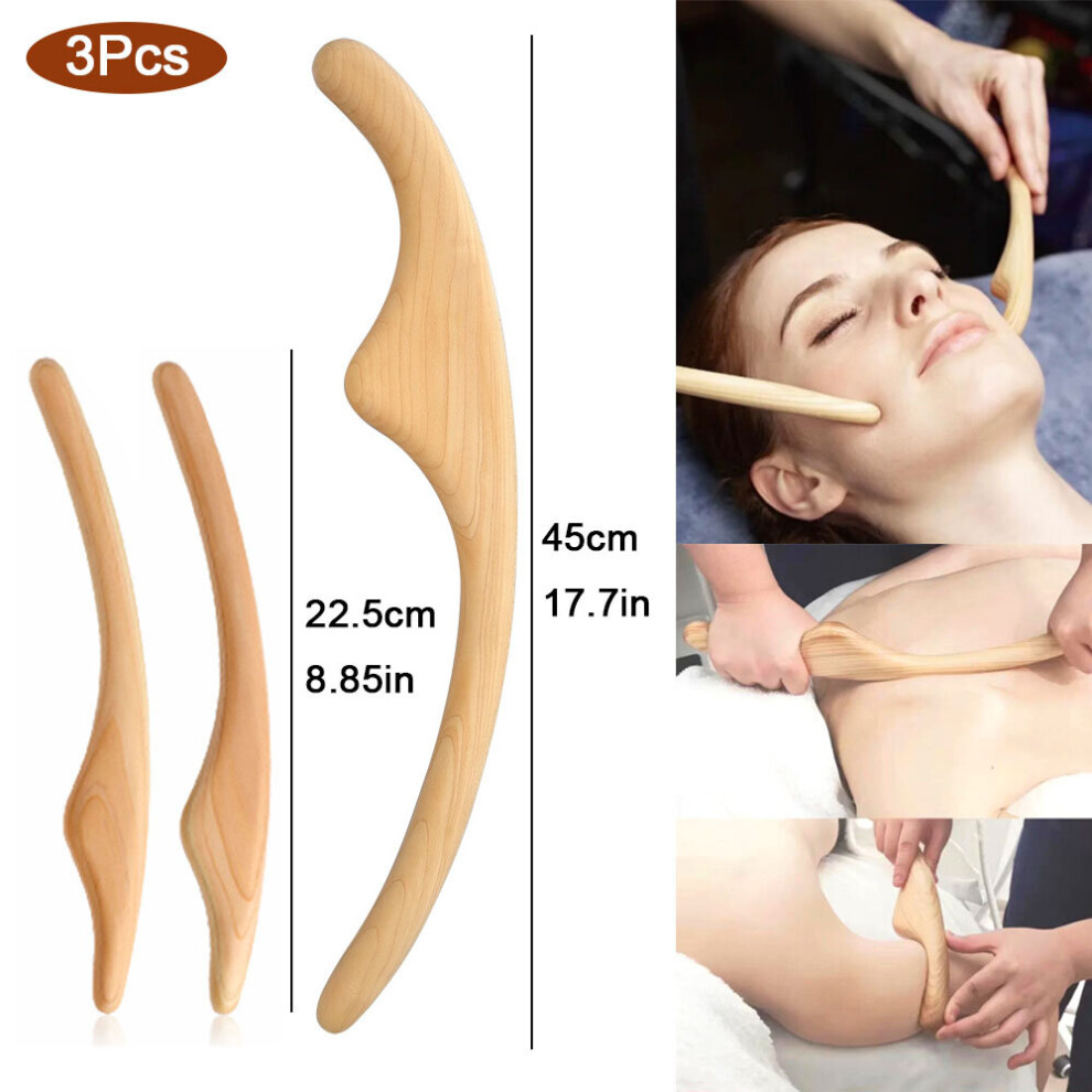 Dechoicelife (A-Style B-3Pcs) Multifunctional Wooden Face Scraper Massager Guasha Scraping Stick Fat Burner Back Shoulder Lymphatic Drainage Massage Slimming