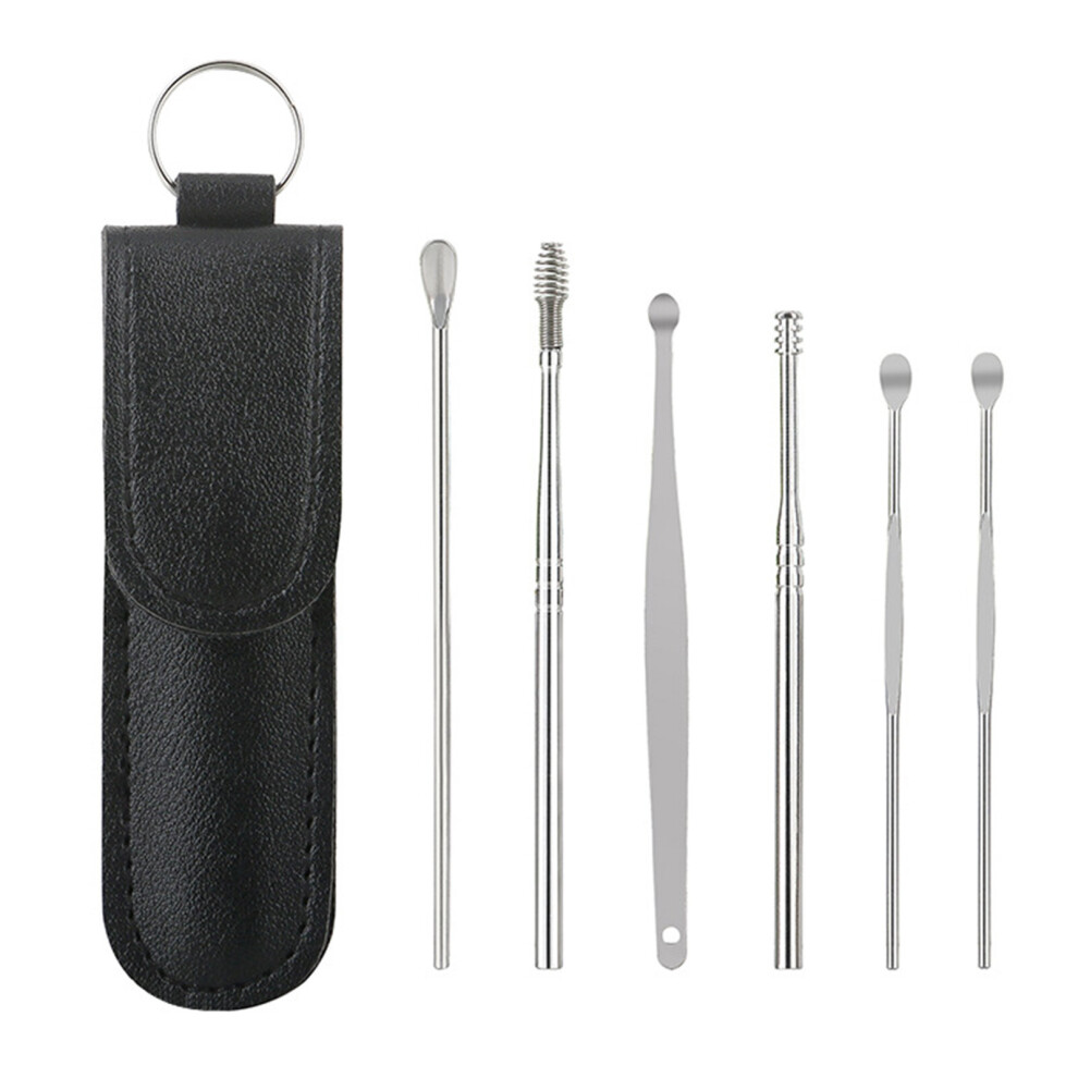 Dechoicelife Black (A-) Ear Wax Removal Tool Ear Pick Earwax Removal Kit Stainless Steel Ear Wax Removal Tool Ear Wax Picking Tool 6 Piece Set