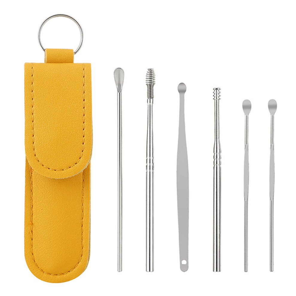 Dechoicelife Yellow (A-) Ear Wax Removal Tool Ear Pick Earwax Removal Kit Stainless Steel Ear Wax Removal Tool Ear Wax Picking Tool 6 Piece Set
