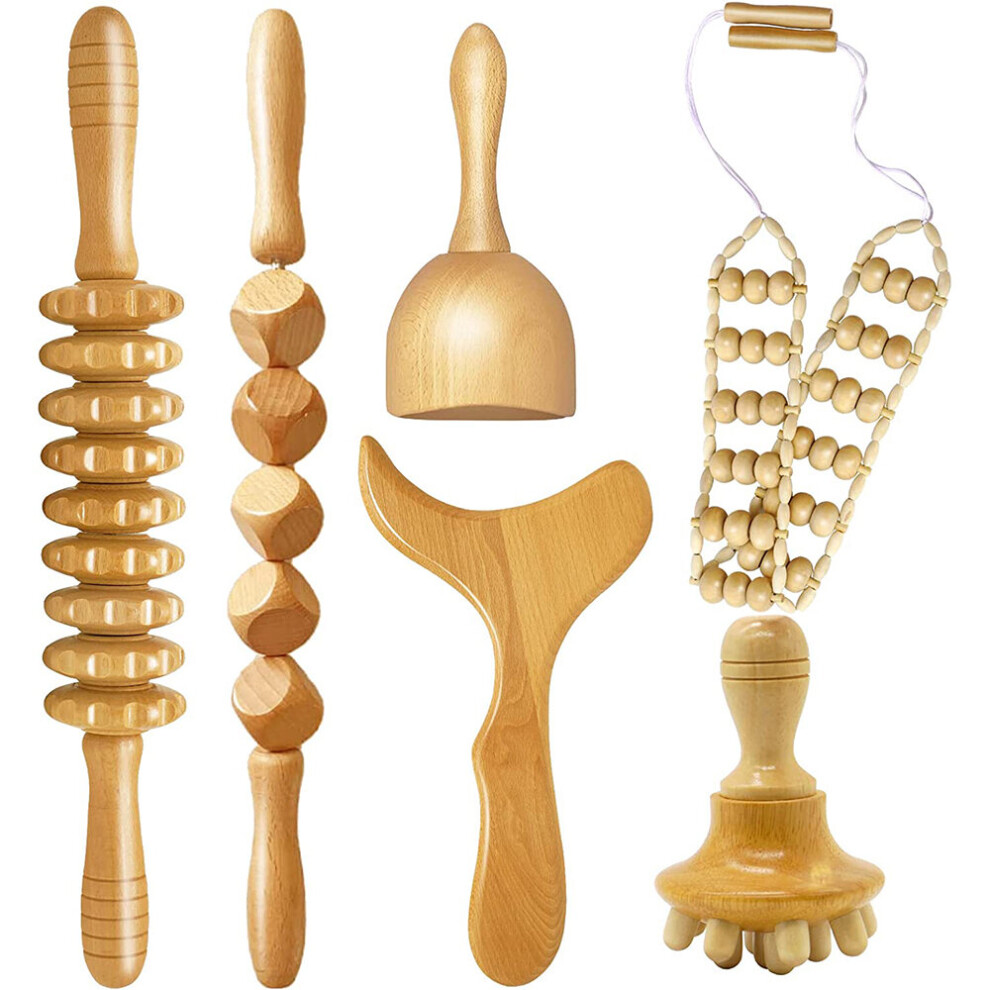 Dechoicelife (A-6Pcs) Multi-Functional Body Massage Roller Stick Wood Therapy Tools For Body Sculpting, Anti-Cellulite Muscle Sore, Maderoterapia Kit
