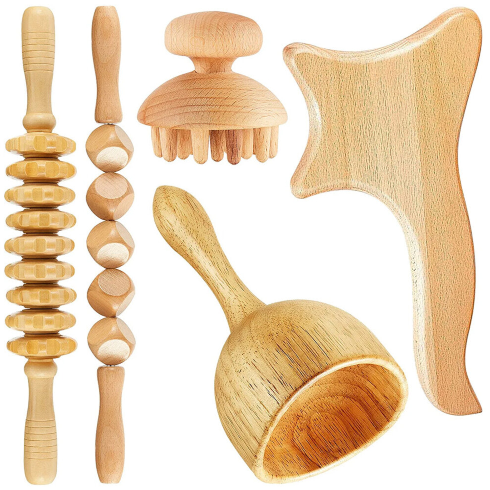 Dechoicelife (A-5Pcs-Set Massager) Maderoterapia Kit Wood Therapy Massage Gua Sha Tool Lymphatic Drainage Massager Anti Cellulite Maderoterapia Colombiana