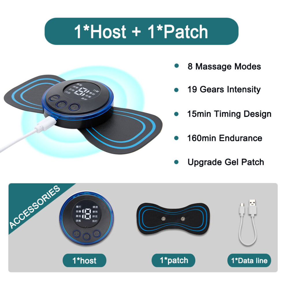 Dechoicelife (A-1Host 1Patch) Electric Display Ems Neck Stretcher Electric Massager 8 Mode Cervical Massage Patch Pulse Muscle Stimulator Portable Relief Pain