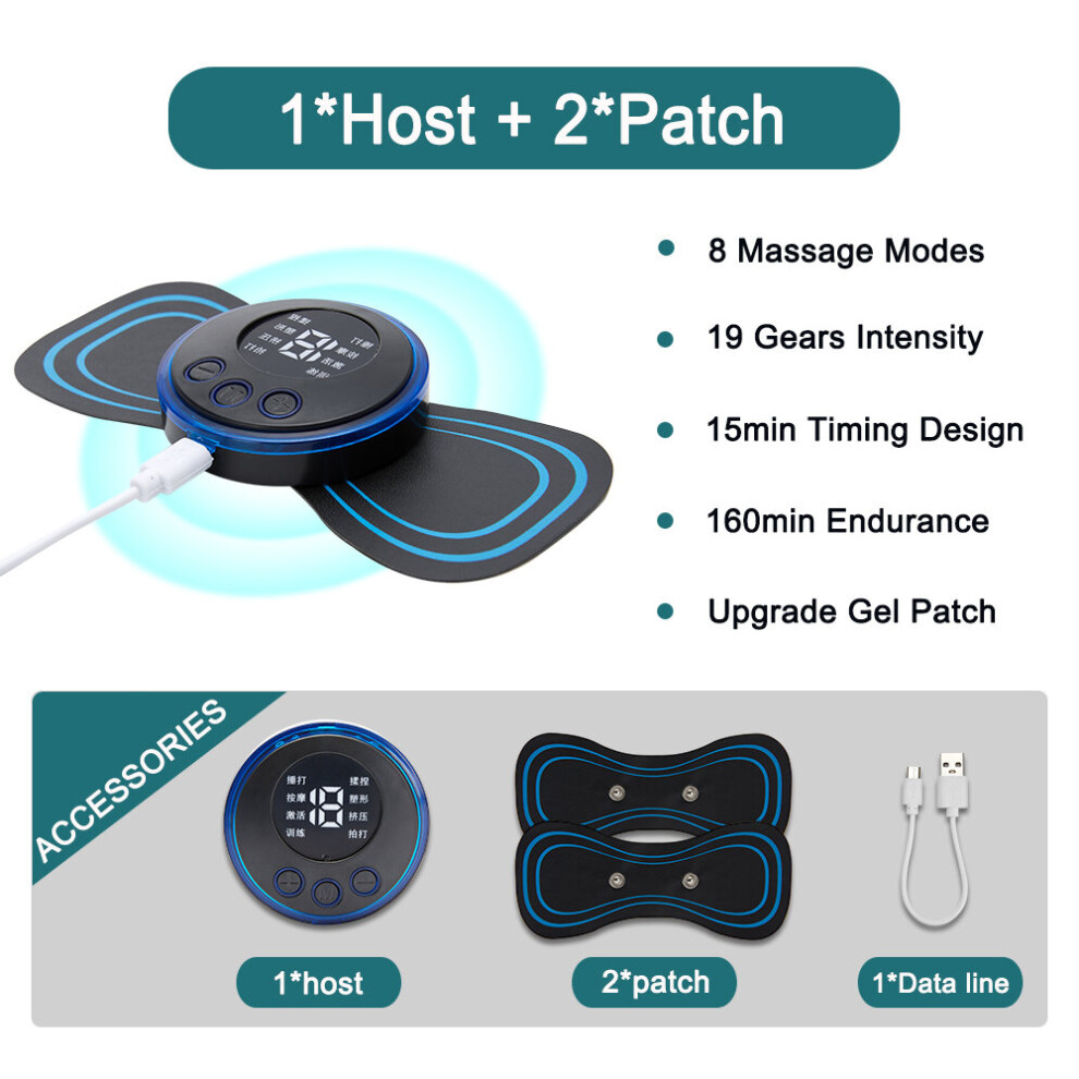Dechoicelife (A-1Host 2Patch) Electric Display Ems Neck Stretcher Electric Massager 8 Mode Cervical Massage Patch Pulse Muscle Stimulator Portable Relief Pain