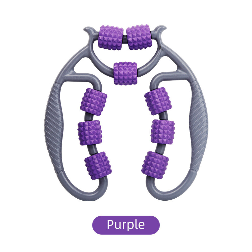Dechoicelife (A-Purple 9 Wheels) Massage Roller Anti-Cellulite Massager Body Leg Slimming Roller Yoga Training Device U-Shaped Pilates Muscle Relaxation Roller