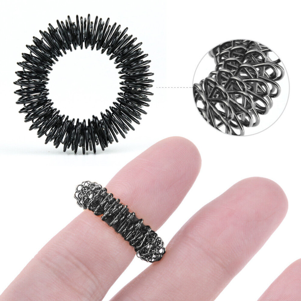 Dechoicelife Black (A-) 1Pcs Titanium Steel Finger Massage Ring Acupuncture Ring Therapy Relax Hand Blood Circulation Pain Relief Health Care