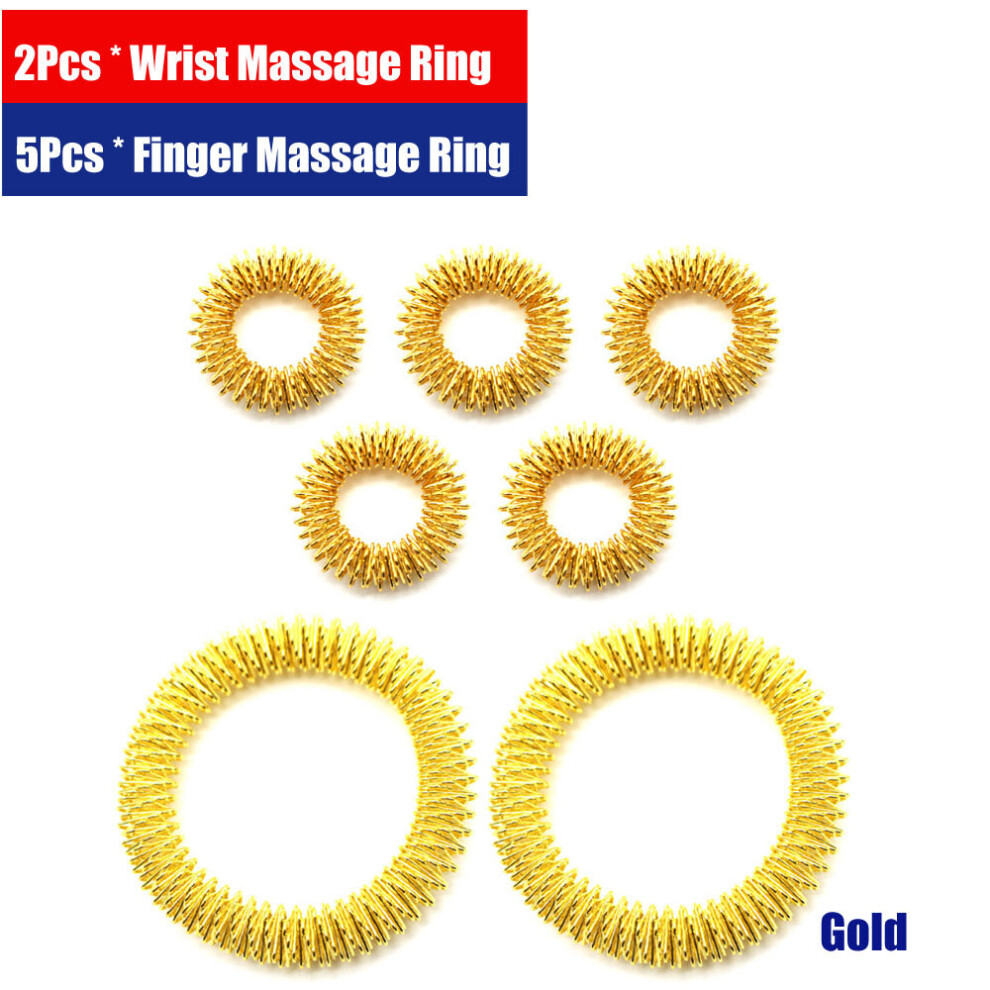 Dechoicelife Gold (A-) Byepain 5Pcs Acupressure Massage Rings + 2Pcs Wrist Massage Rings, Chinese Medicine Pain Therapy Finger Circulation Massage Ring
