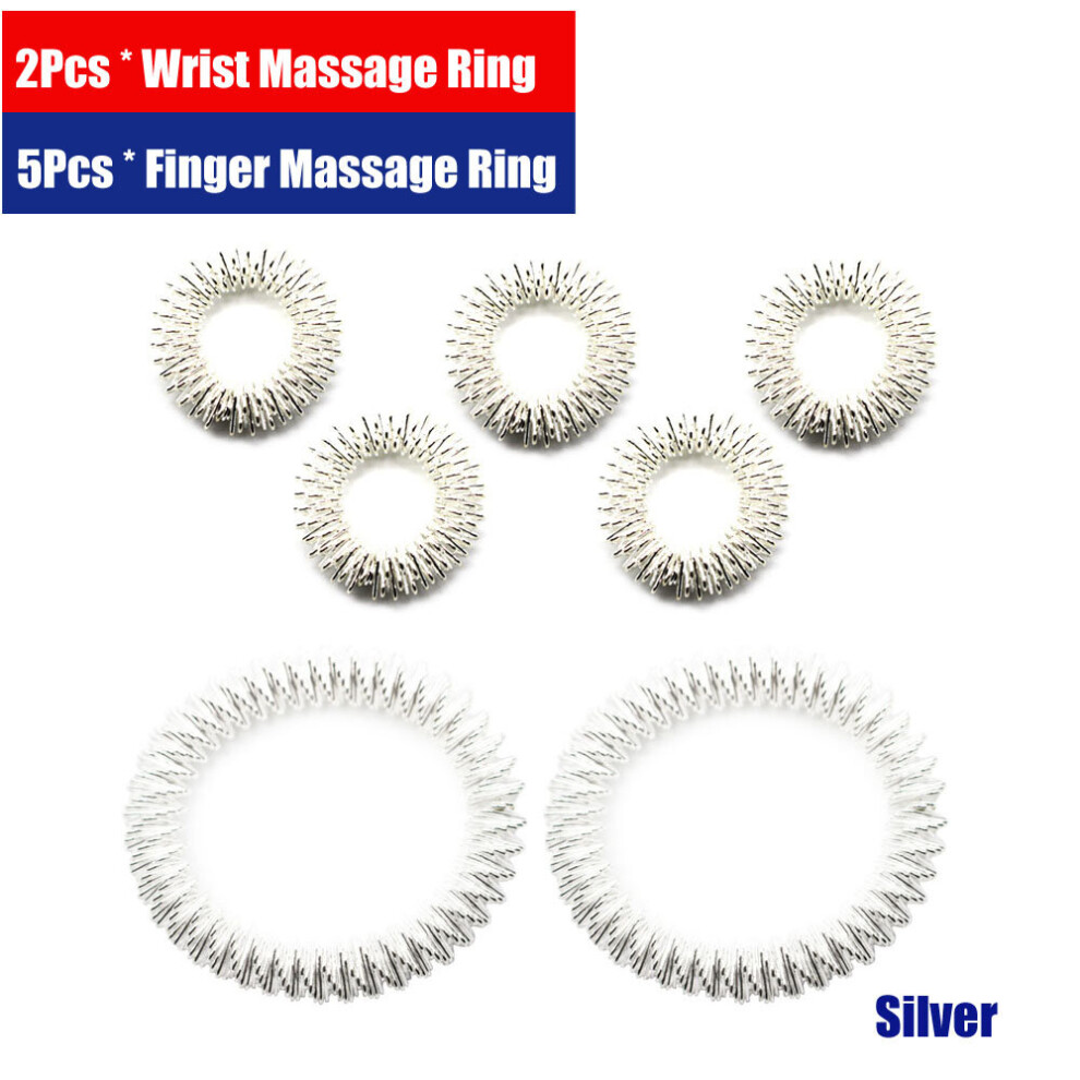 Dechoicelife Silver (A-) Byepain 5Pcs Acupressure Massage Rings + 2Pcs Wrist Massage Rings, Chinese Medicine Pain Therapy Finger Circulation Massage Ring