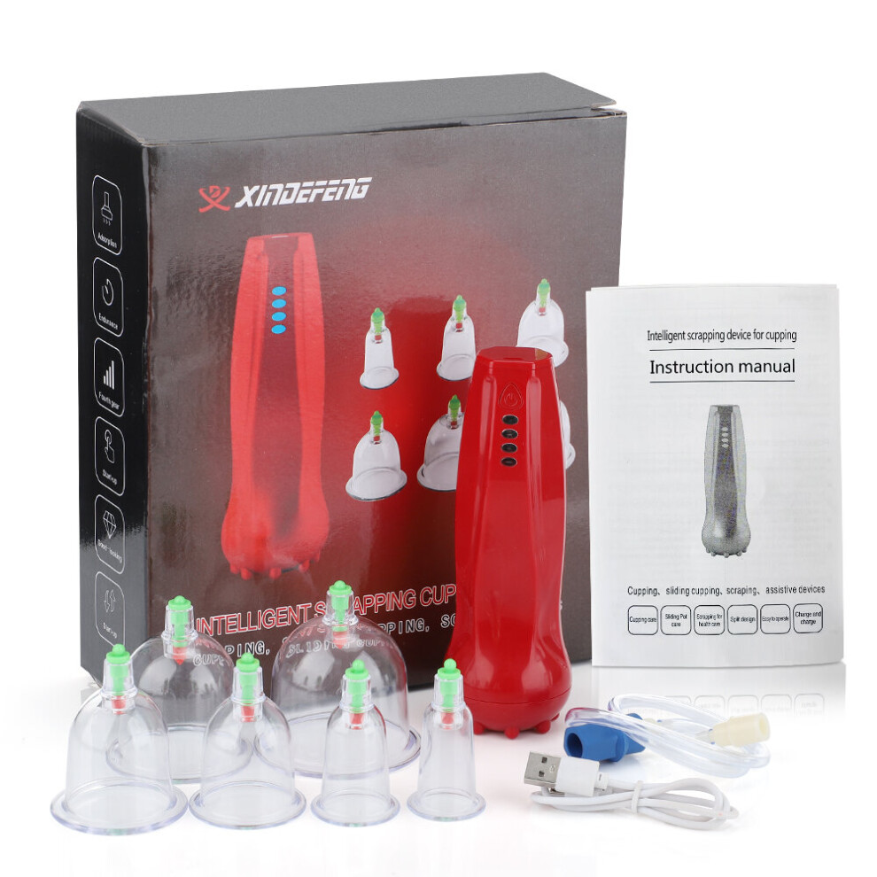 Dechoicelife 6Pcs Electric Cupping Device Set Vacuum Suction Cup Scraping Body Guasha Scraping Lymph Massager Relieve Fatigue Pain Detox 39Cm