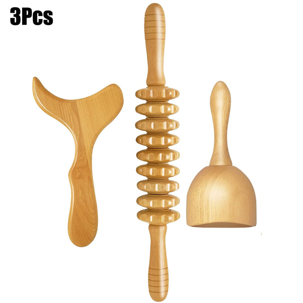 Dechoicelife (A-Auburn) 4Pc Wood Therapy Massage Tools,Gua Sha Lymphatic Drainage Massager Board,Maderoterapia Kit,Wooden Anti-Cellulite Massage Roller