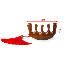 (a-Red) Head Meridian Massage Comb Sandalwood Five Wide Tooth Comb Acupuncture Therapy Blood Circulation Anti-static Smooth Hair Comb