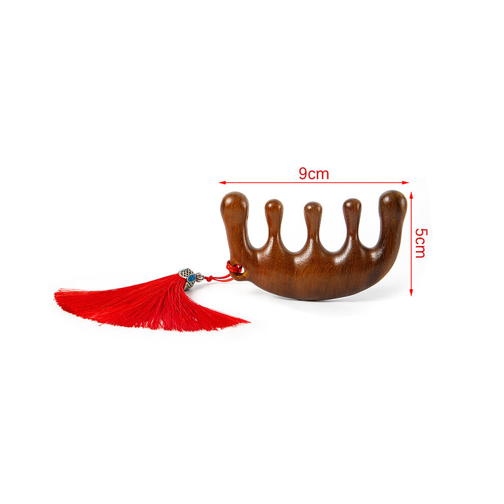 Dechoicelife Unisex Red (A-) Head Meridian Massage Comb Sandalwood Five Wide Tooth Comb Acupuncture Therapy Blood Circulation Anti-Static Smooth Hair Comb