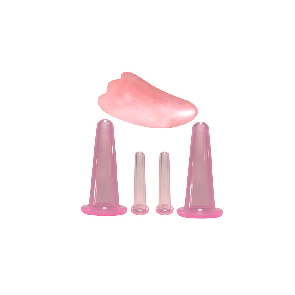 Dechoicelife (A-Pink A) 5Pcs Cupping Guasha Set Gouache Scraper Silicone Massager For Face Anti-Cellulite Suction Cup Body Massage Face Care Tool