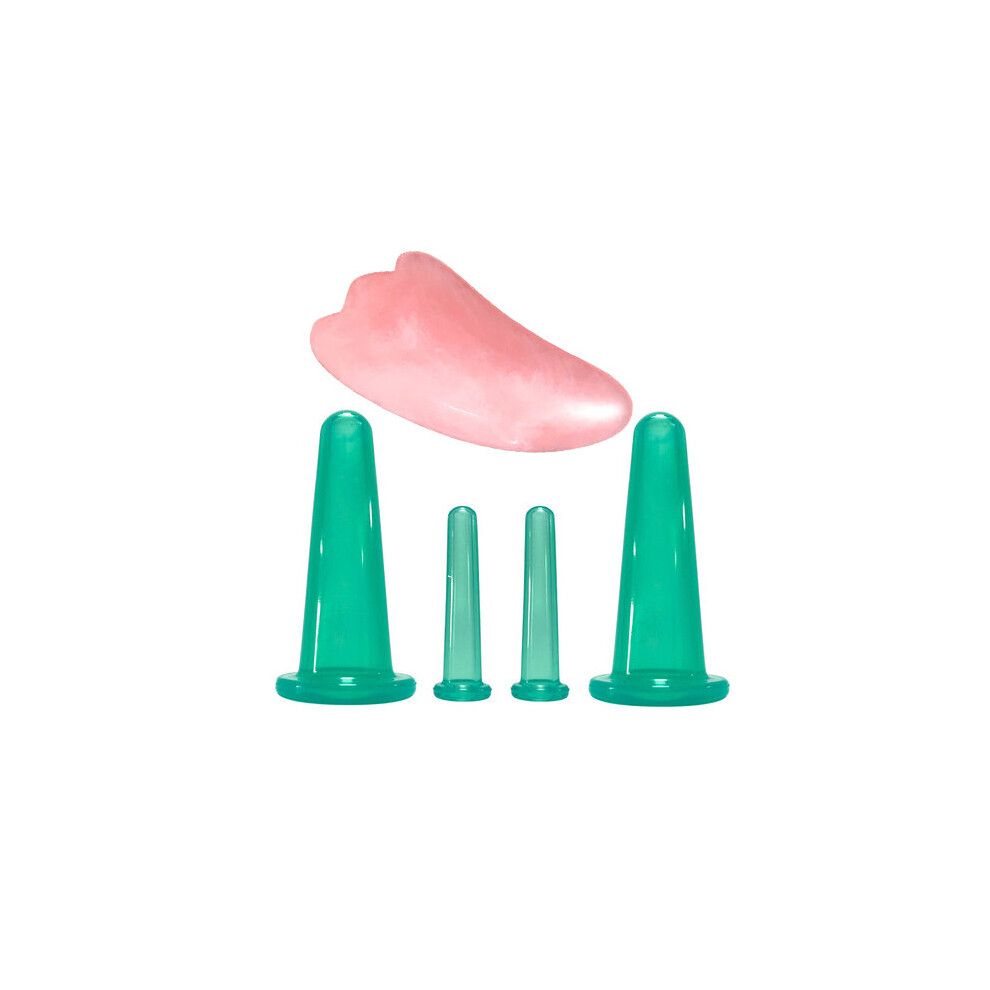 Dechoicelife (A-Green A) 5Pcs Cupping Guasha Set Gouache Scraper Silicone Massager For Face Anti-Cellulite Suction Cup Body Massage Face Care Tool