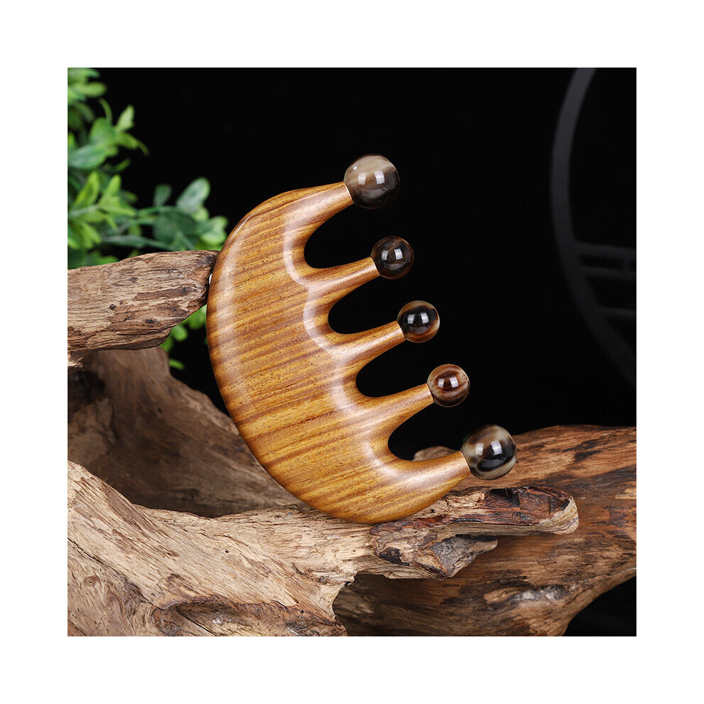Dechoicelife Sandalwood Horn Wide Tooth Scalp Massage Comb Meridian Scraping Gua Sha Therapy Blood Circulation Acupuncture Massager Tools