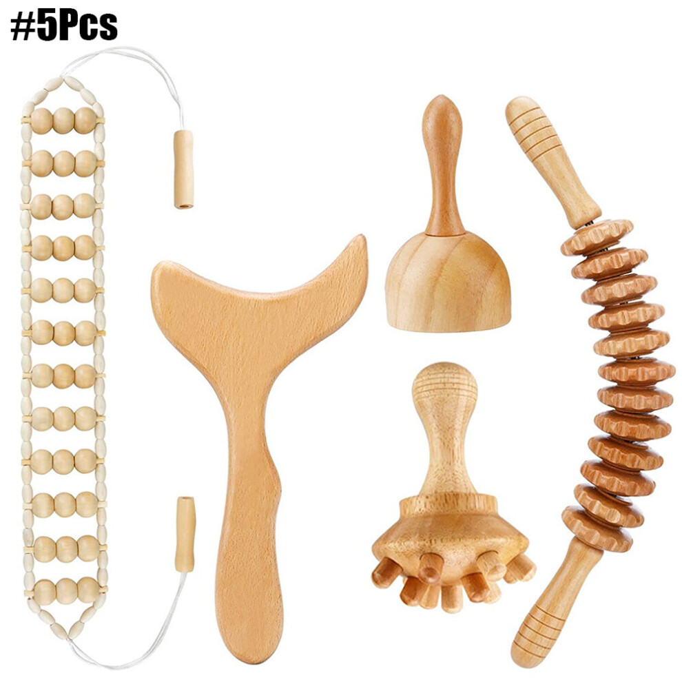 Dechoicelife (A-5Pcs) Maderoterapia Kit Wood Therapy Massage Tools, Complete Kit Wood Therapy Tools For Body Shaping, Reducing Appearance Of Cellulite