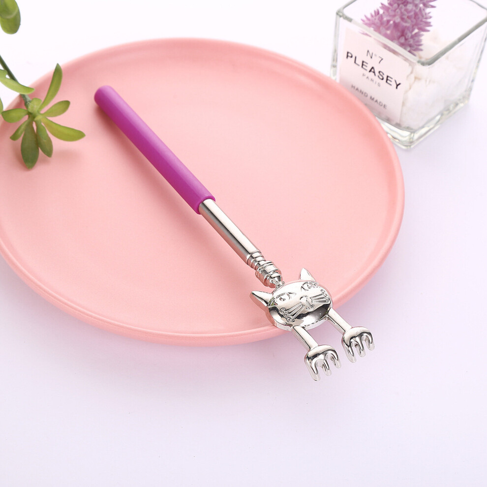 Dechoicelife (A-Purple) Stainless Steel Tickle Scratcher Cat Shape Convenient Scratching Retractable Massager To Relieve Itching Body Relaxation Massage