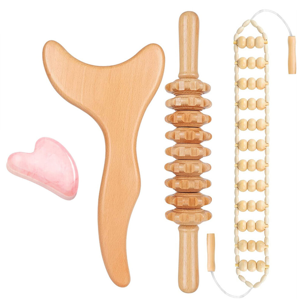 Dechoicelife Fitpert 4 In 1 Wood Therapy Massage Tools Lymphatic Drainage Massager Kit - Maderoterapia Kit For Gua Sha Massage,Anti Cellulite