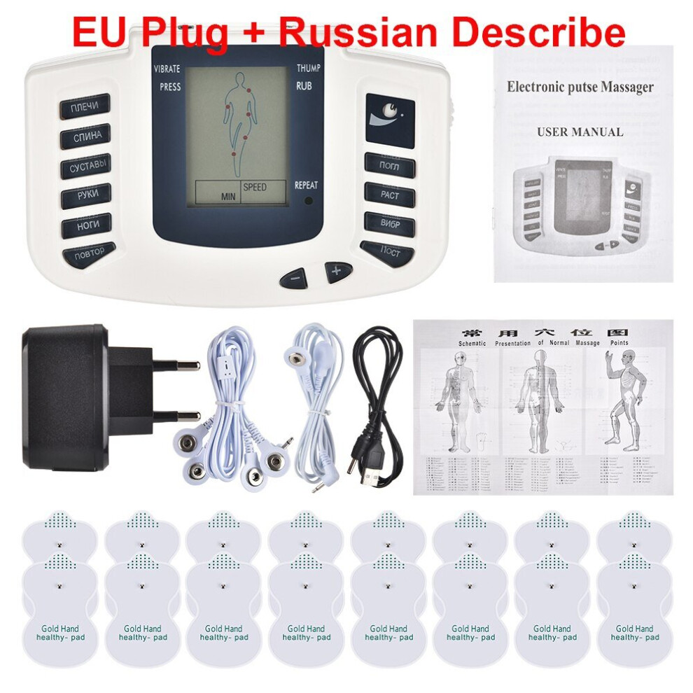 Dechoicelife (A-Device Set Russian) 10 Level Electrical Ems Relieve Pain Muscle Stimulator Pulse Tens Acupuncture Therapy Machine Body Relax Muscle Therapy Massage