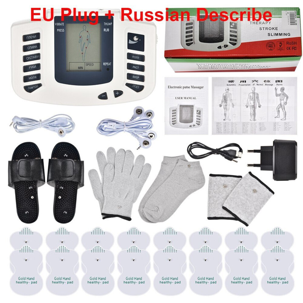 Dechoicelife (A-Full Set Russian) 10 Level Electrical Ems Relieve Pain Muscle Stimulator Pulse Tens Acupuncture Therapy Machine Body Relax Muscle Therapy Massager