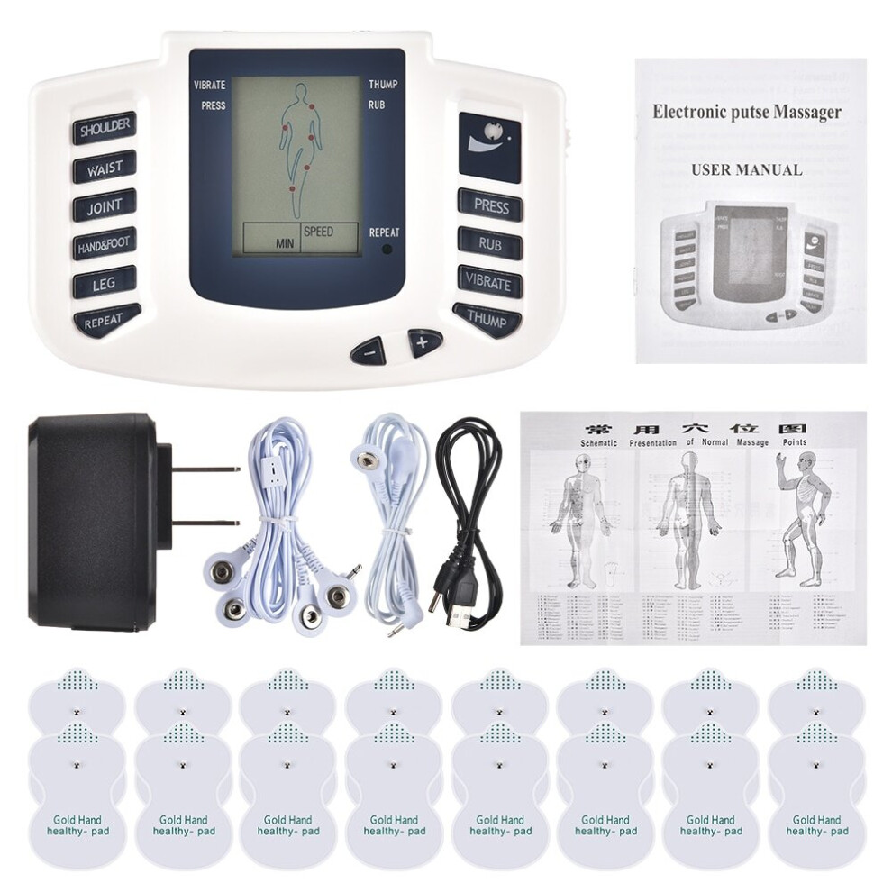 Dechoicelife (A-Device Set Eu Plug) 10 Level Electrical Ems Relieve Pain Muscle Stimulator Pulse Tens Acupuncture Therapy Machine Body Relax Muscle Therapy Massage