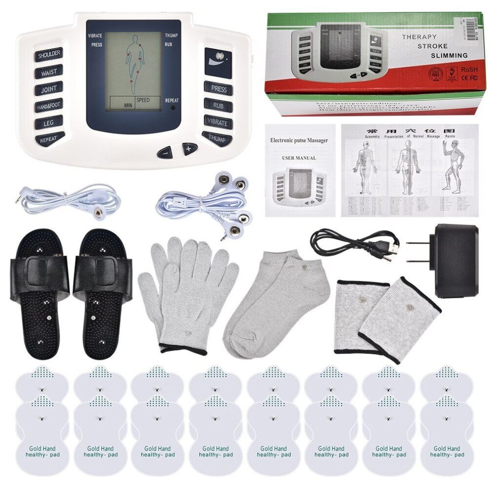 Dechoicelife (A-Full Set Us Plug) 10 Level Electrical Ems Relieve Pain Muscle Stimulator Pulse Tens Acupuncture Therapy Machine Body Relax Muscle Therapy Massager