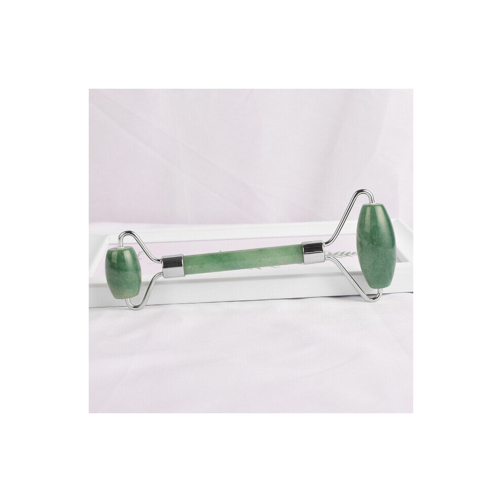 Dechoicelife Silver (A-) Jade Face Care Massage Roller Natural Stone Aventurine Crystal Mineral Healing Neck Massager Apparatus Skincare Gua Sha Detox