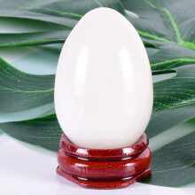 (a-45x30 mm) Natural Jade Yoni Egg White Massage Egg Set Undrill&Wooden base Crystal Mineral Ball Kegel Exercise Pelvic Floor Muscle Vaginal