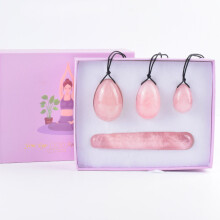 (a-4 pcs egg and box) Natural Pink Rose Quartz Yoni Egg Drilled Gift Boxes Set Kegel Exercise Ball Pelvic Floor Muscle Vaginal ToolHealth Care Massage
