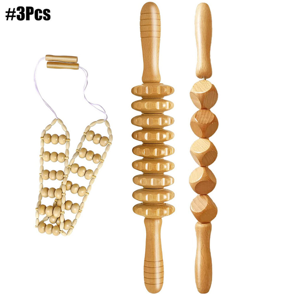 Dechoicelife (A-3Pcs) Wood Therapy Massage Set Maderoterapia Massager Roller Anti Cellulite Slimming Gua Sha Massager For Body Back Foot Masajeador