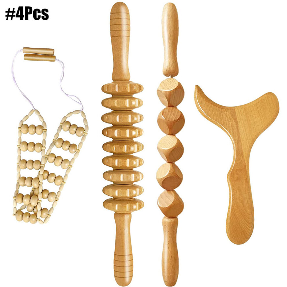 Dechoicelife (A-4Pcs) Wood Therapy Massage Set Maderoterapia Massager Roller Anti Cellulite Slimming Gua Sha Massager For Body Back Foot Masajeador