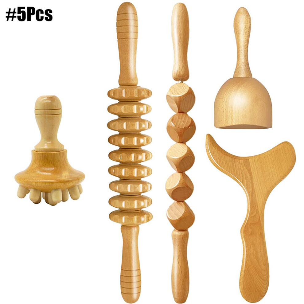 Dechoicelife (A-Auburn) Wood Therapy Massage Set Maderoterapia Massager Roller Anti Cellulite Slimming Gua Sha Massager For Body Back Foot Masajeador
