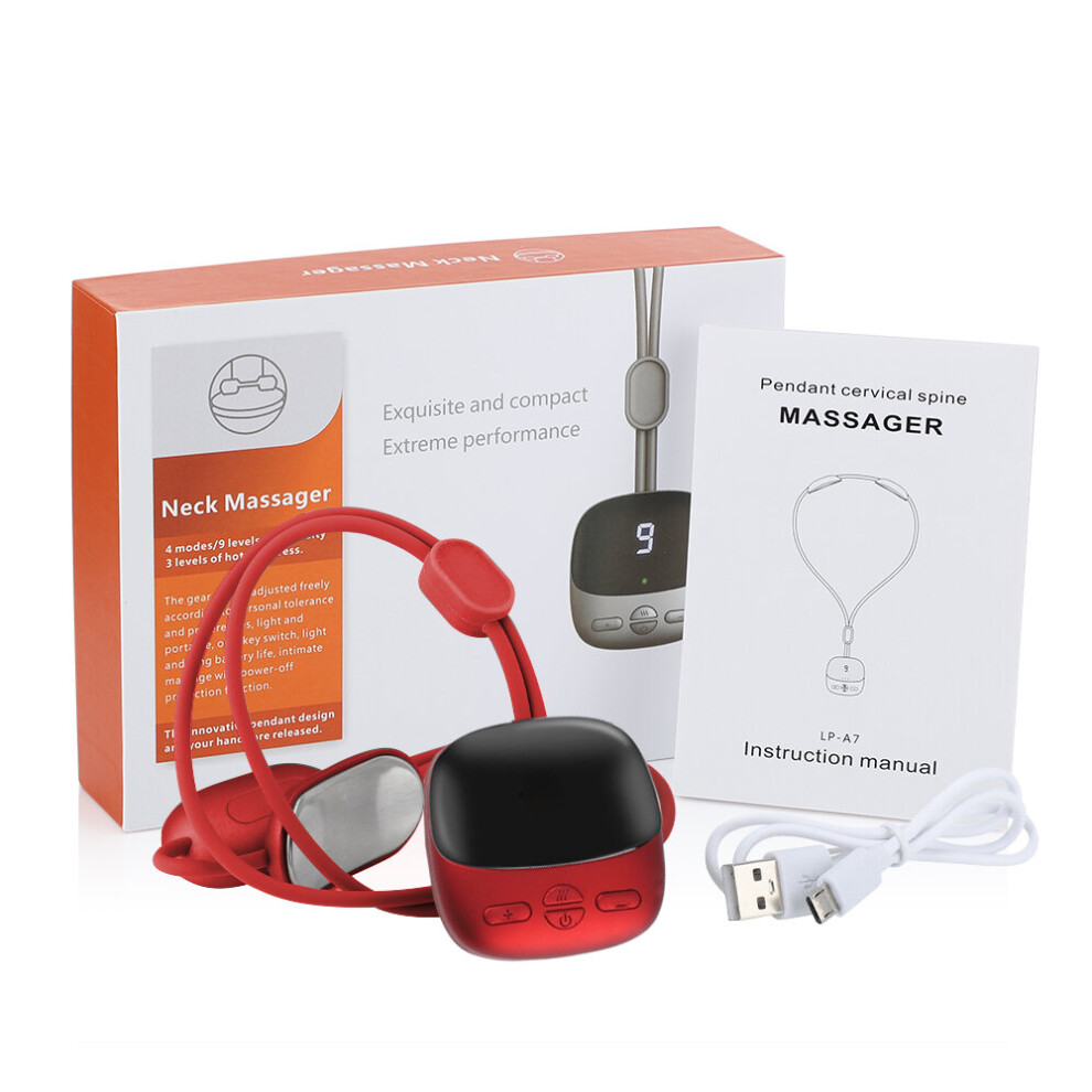Dechoicelife Red (A-) Pendant Neck Massager Micro Current Cervical Spine Heating Massager Pain Relief Relaxation Cervical Vertebra Physiotherapydevice