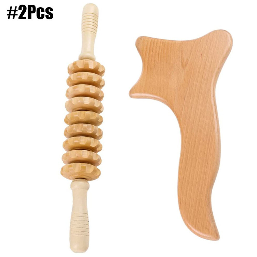 Dechoicelife (A-2Pcs) Wood Therapy Massage Tools Gua Sha Lymphatic Drainage Massager Maderoterapia Kit For Release Cellulite Sore Muscle Roller Board