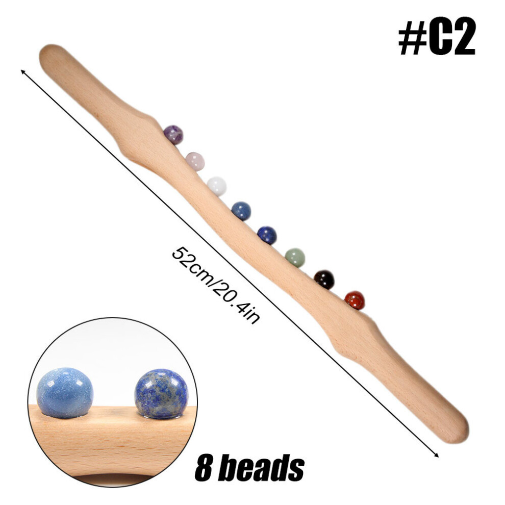 Dechoicelife (A-C2) Wooden Scraping Massage Stick Jade Stone Bead Trigger Point Massager For Body Muscle Pain Relief Gua Sha Therapy Anti-Cellulite