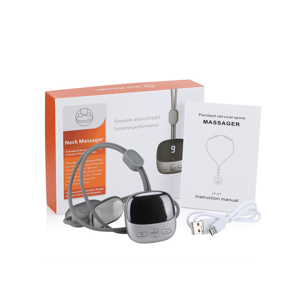Dechoicelife Gray (A-) Electric Hanging Neck Massager Heating Cervical Spine Massage Device Mini Ems Muscle Stimulation Deep Relaxation Pulse Massager