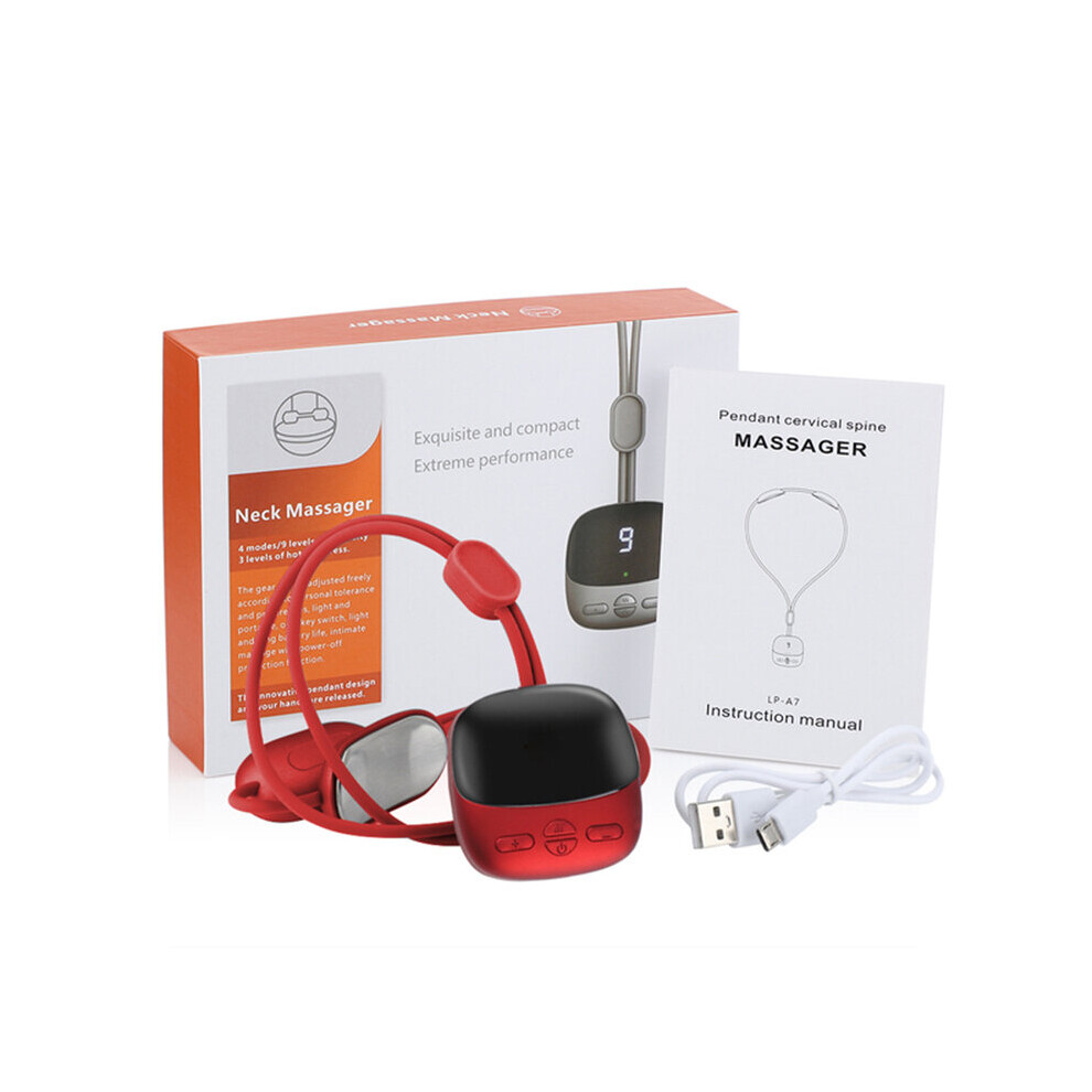 Dechoicelife Red (A-) Electric Hanging Neck Massager Heating Cervical Spine Massage Device Mini Ems Muscle Stimulation Deep Relaxation Pulse Massager