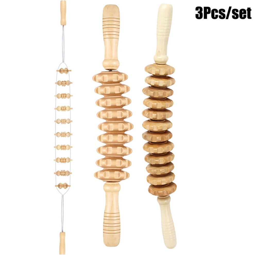 Dechoicelife (A-3Pcs) Wood Therapy Massage Tools Body Sculpting Tools For Body Shaping Wooden Massage Roller Stick Wood Back Massager Roller Rope