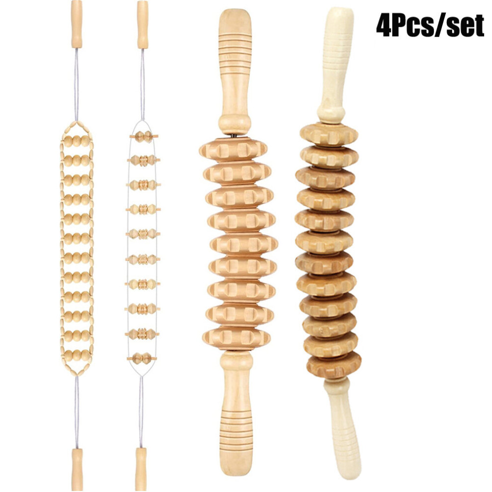 Dechoicelife (A-4Pcs) Wood Therapy Massage Tools Body Sculpting Tools For Body Shaping Wooden Massage Roller Stick Wood Back Massager Roller Rope