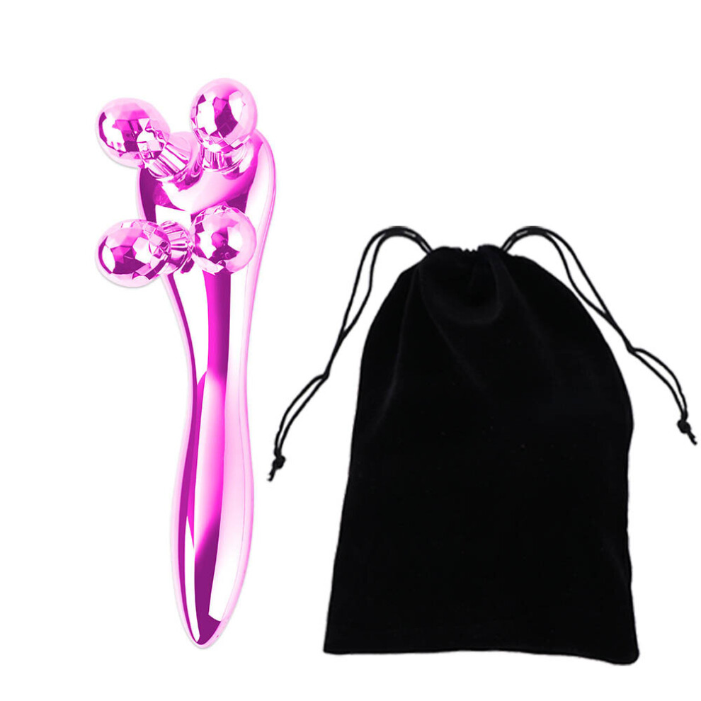Dechoicelife (A-A With Bag-Rose) Face Massager Eye Massage Face-Lifting Instrument 3D Manual Roller Face Lifting Shape Face 4 Rounds Shaping Body Face Massage