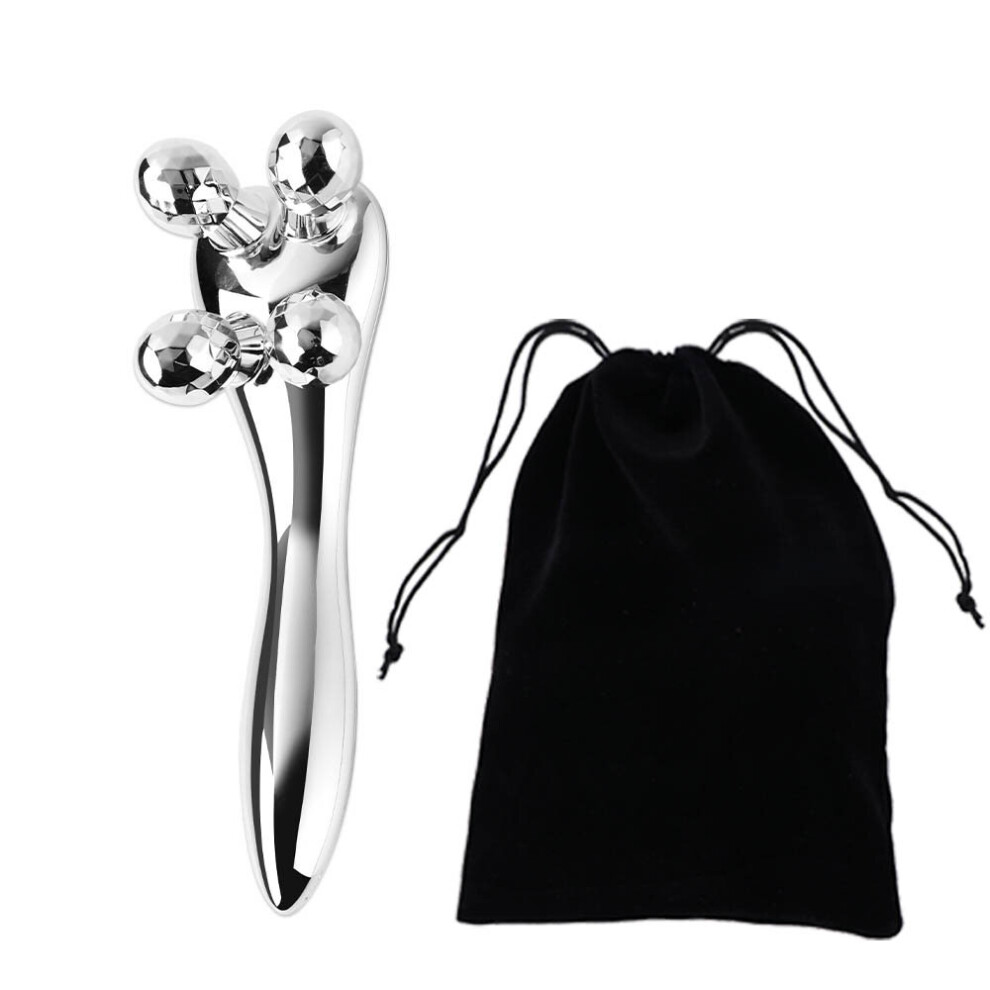 Dechoicelife Silver (A-A With Bag-) Face Massager Eye Massage Face-Lifting Instrument 3D Manual Roller Face Lifting Shape Face 4 Rounds Shaping Body Face Massage