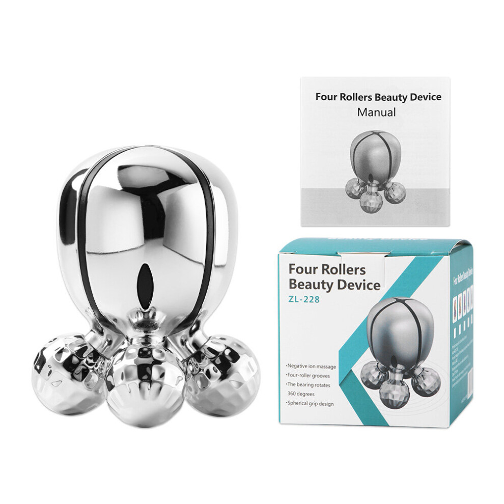 Dechoicelife Silver (A-B With Box-) Face Massager Eye Massage Face-Lifting Instrument 3D Manual Roller Face Lifting Shape Face 4 Rounds Shaping Body Face Massage