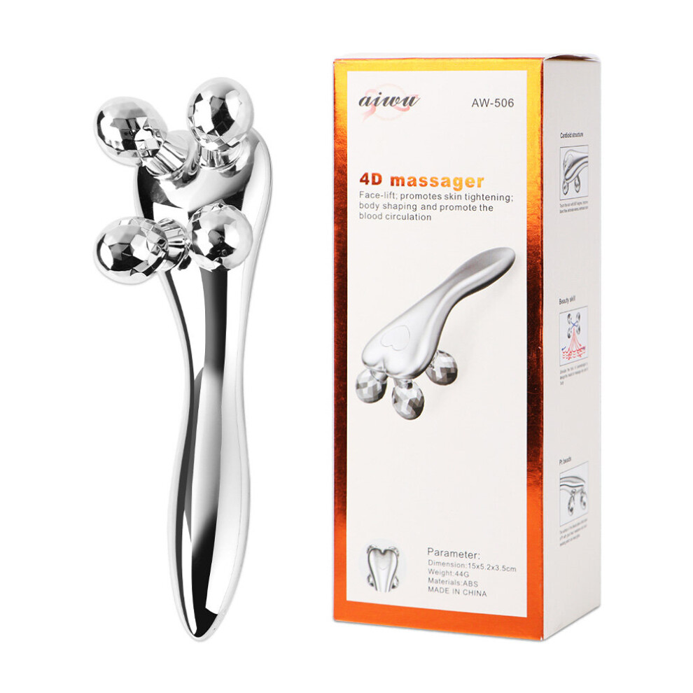 Dechoicelife Silver (A-A With Box-) Face Massager Eye Massage Face-Lifting Instrument 3D Manual Roller Face Lifting Shape Face 4 Rounds Shaping Body Face Massage