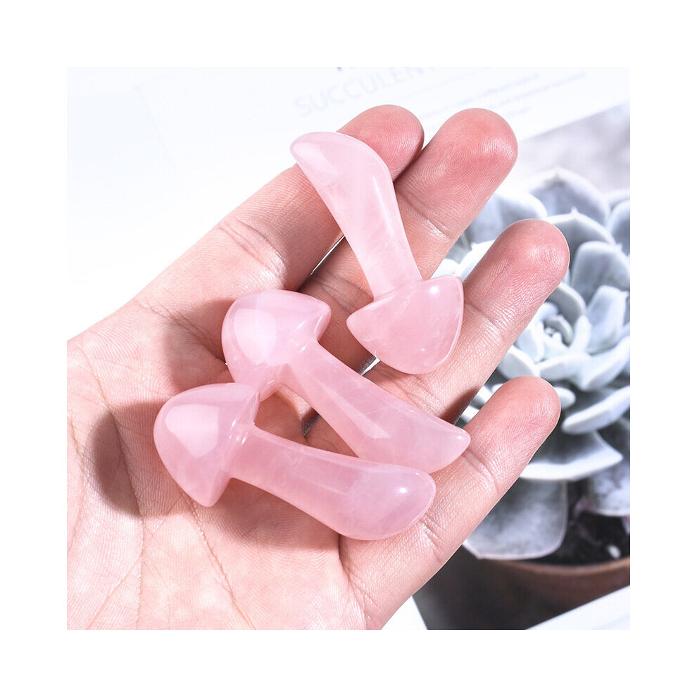 Dechoicelife (A-3Pc) Natural Rose Quartz Gouache Pink Quartz Crystal Mushroom Eye Massager Facial Lifting Jade Massager Gua Sha Massage Skincare Tool