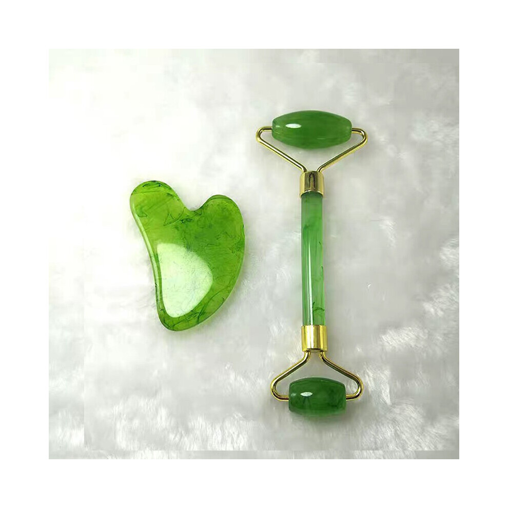 Dechoicelife (A-Green Set) Guasha Massage Face Massager Neck Body Roller Gua Sha Scraper Face Lift Up Wrinkle Remover Roller Scrape Set Massage Visage
