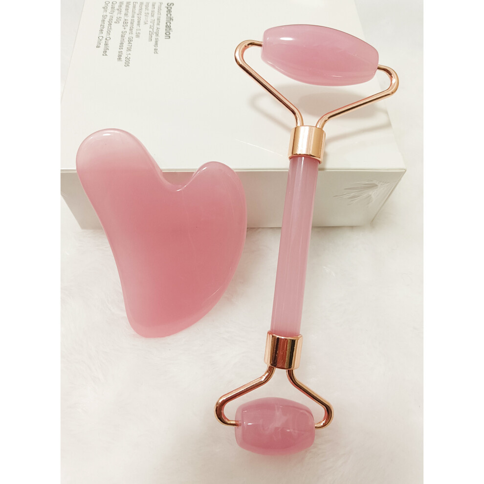 Dechoicelife (A-Pink Set) Guasha Massage Face Massager Neck Body Roller Gua Sha Scraper Face Lift Up Wrinkle Remover Roller Scrape Set Massage Visage