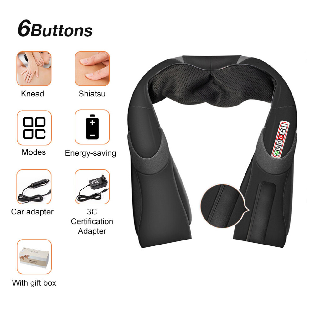 Dechoicelife Black (A-Six-Button Uk Plug) U Shape Electrical Shiatsu Back Neck Shoulder Body Massager Infrared Heated 4D Kneading Car/Home Massage Shawl Device