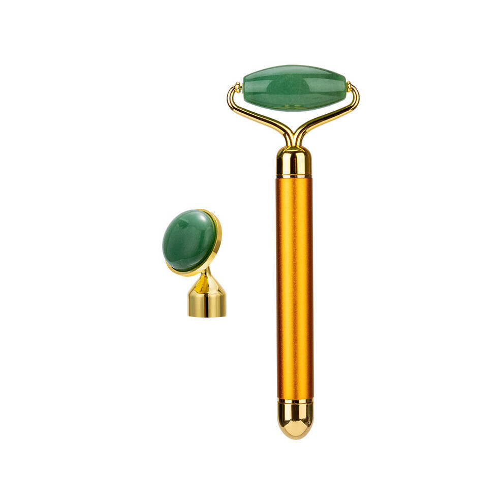Dechoicelife (A-Gold-No Box) 2 In 1 Electric Vibrating Natural Rose Quartz Jade Roller Face Lifting Crystal Jade Stone Facial Roller Beauty Massage Tool